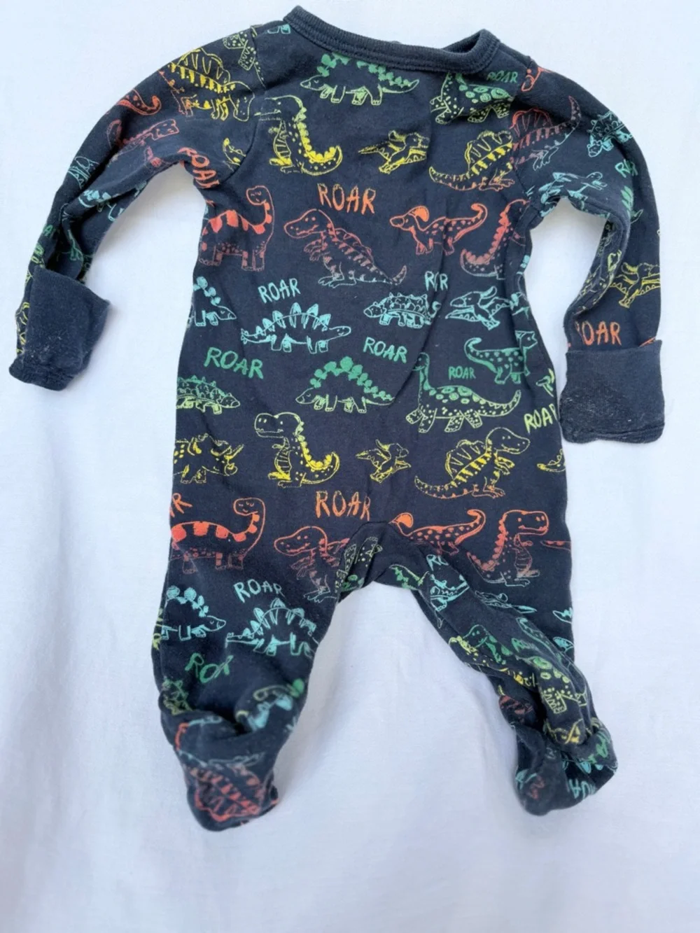 NEWBORN wonder nation Black Dino Footed One-Piece with Multicolor Dino Prints